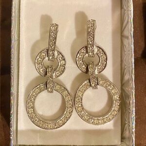 Elegant Silver Rhinestone Dangle Stud Earrings